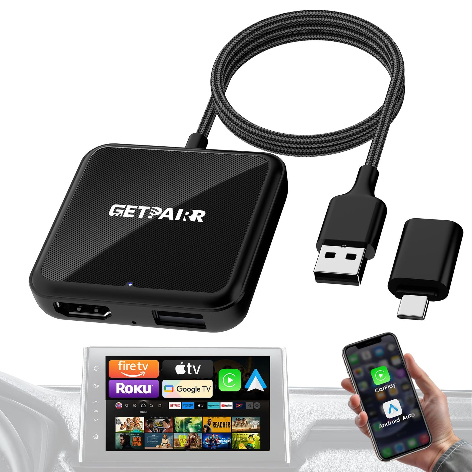【新品】カーテレビメイト 【HDMI?入力・ワイヤレスCarPlay/Android Auto対応・スマホミラーリング】 4 in1 Car ｔｖ Mate Pro Max GETPAIRR TV ファイアースティックtv Stick/ゲーム 7c3c47f2