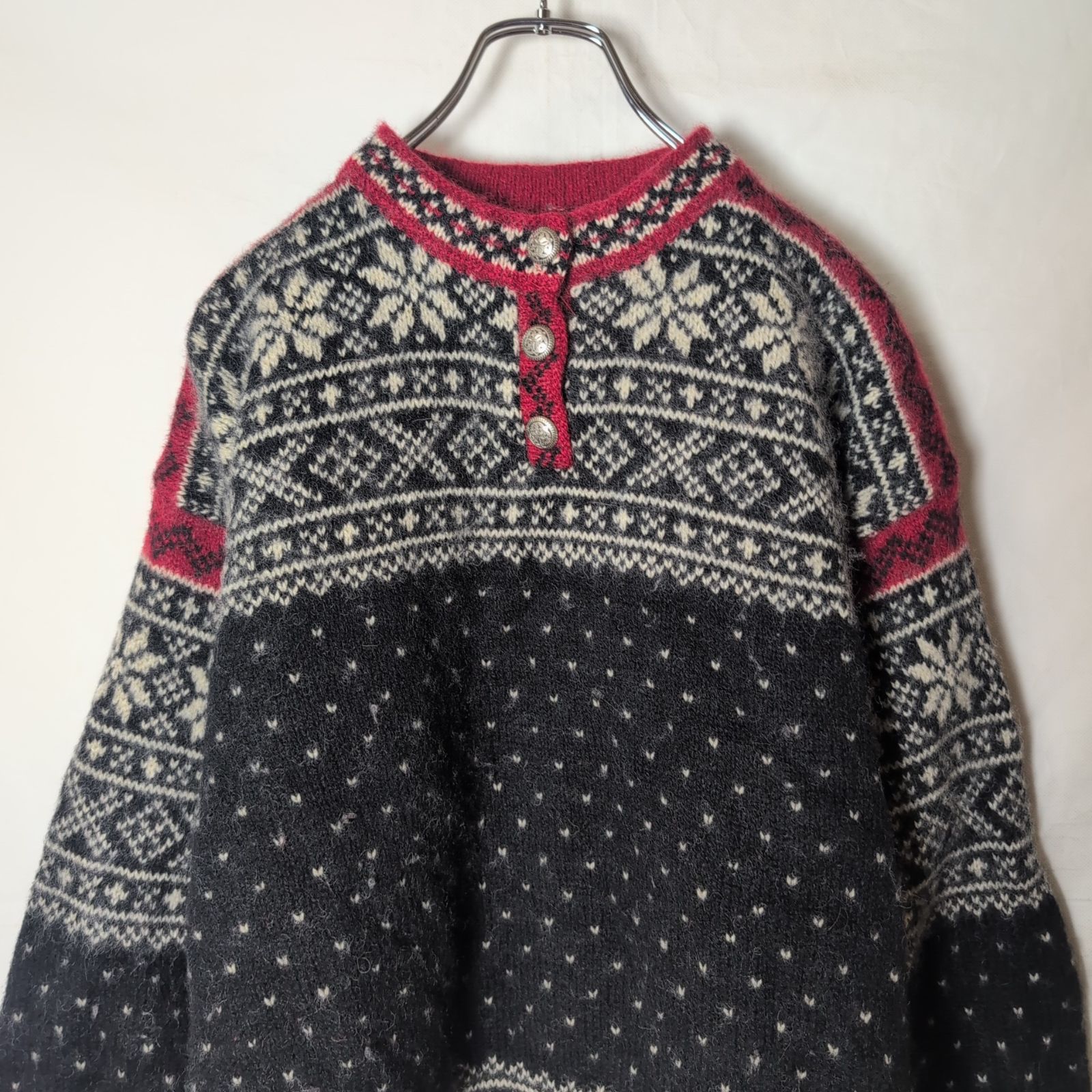 【90s/L.L.Bean/エルエルビーン】バーズアイ ノルディック ニット セーター メタルボタン f