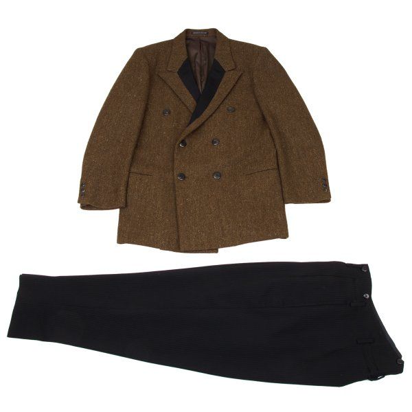 ヨウジヤマモト プールオムYohji Yamamoto POUR HOMME ウールストライプ織り切替セットアップ 茶黒M