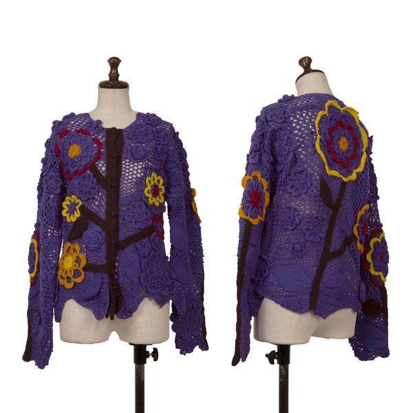 ツモリチサトTSUMORI CHISATO ウールフローラル編みニットカーディガン 紫他M