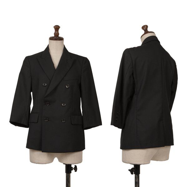 ブラックコムデギャルソンBLACK COMME des GARCONS ウールピークドラペルダブルジャケット 黒S