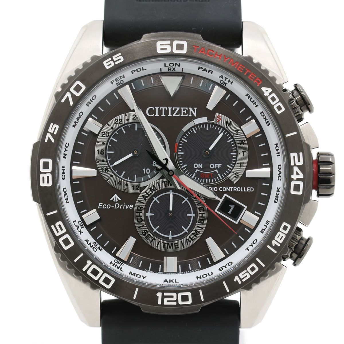 【 美品 】CITIZEN シチズン 腕時計 PROMASTER プロマスター LANDシリーズ CB5036-10X エコドライブ 電波ソーラー グレー系 メンズ クロノグラフ