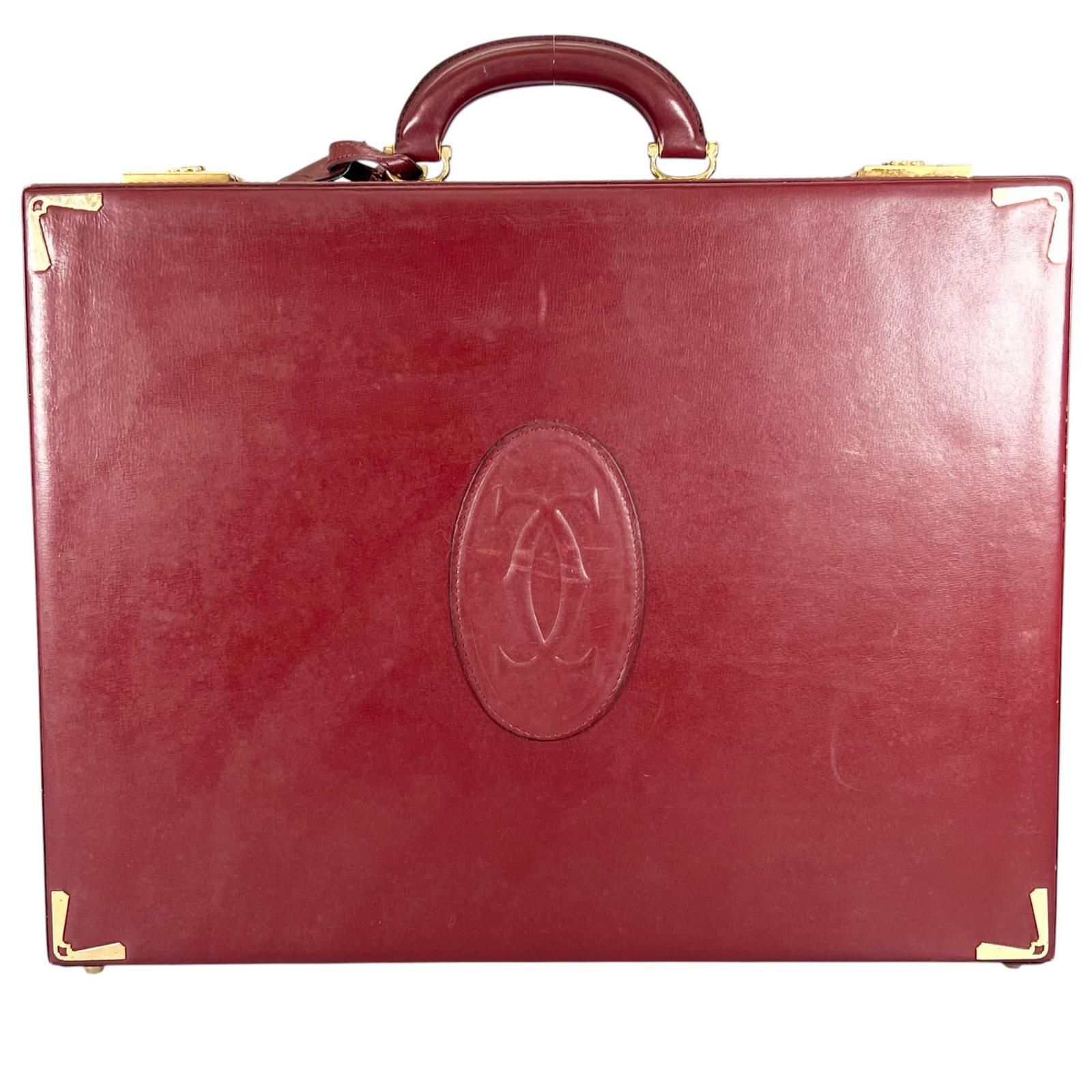 【新着】Cartier マストライン アタッシュケース レザー ボルドー トランクケース ゴールド