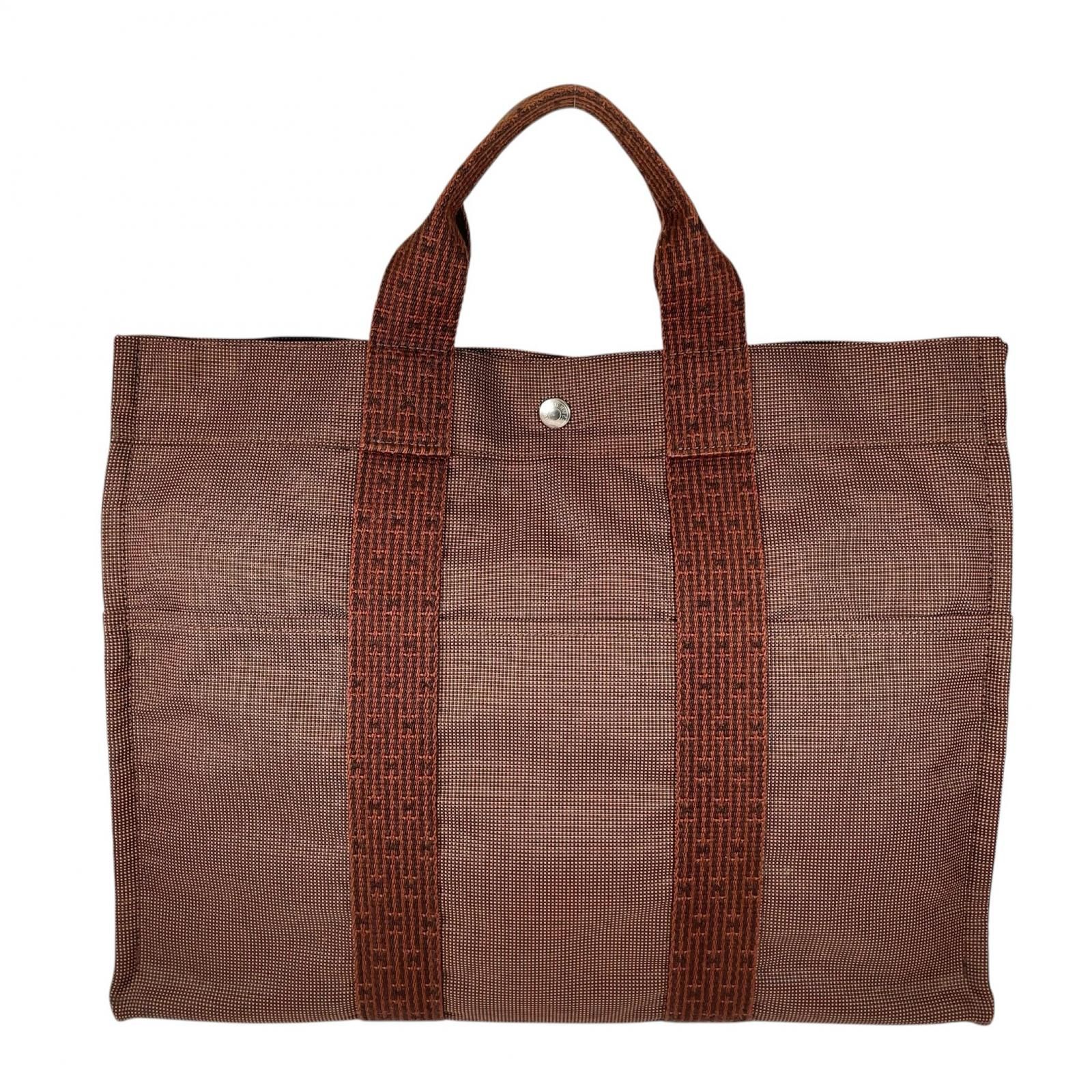 新着】HERMES エールラインMM キャンバス、コットン ブラウン トート