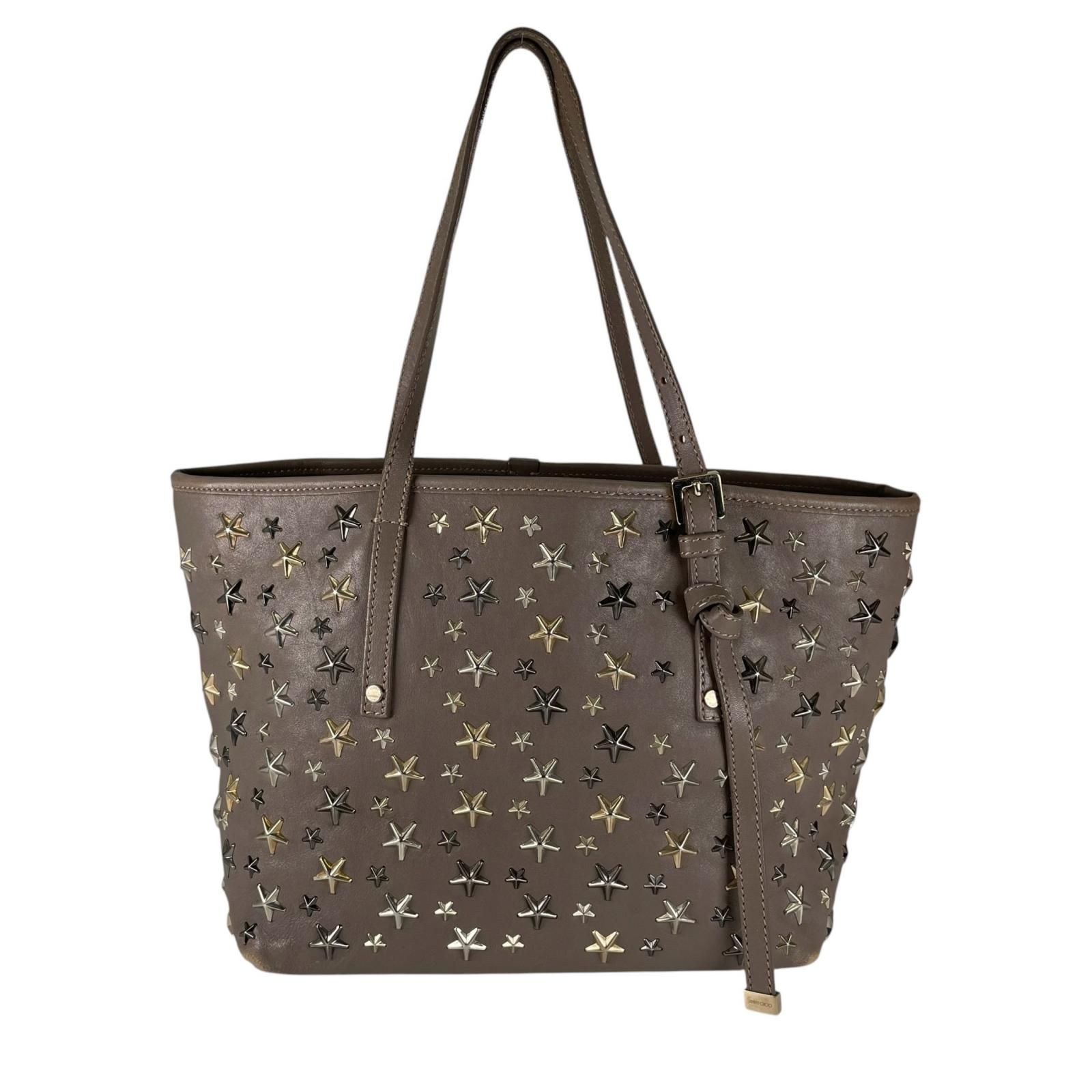 新着】JIMMY CHOO スタースタッズ レザー グレー トートバッグ