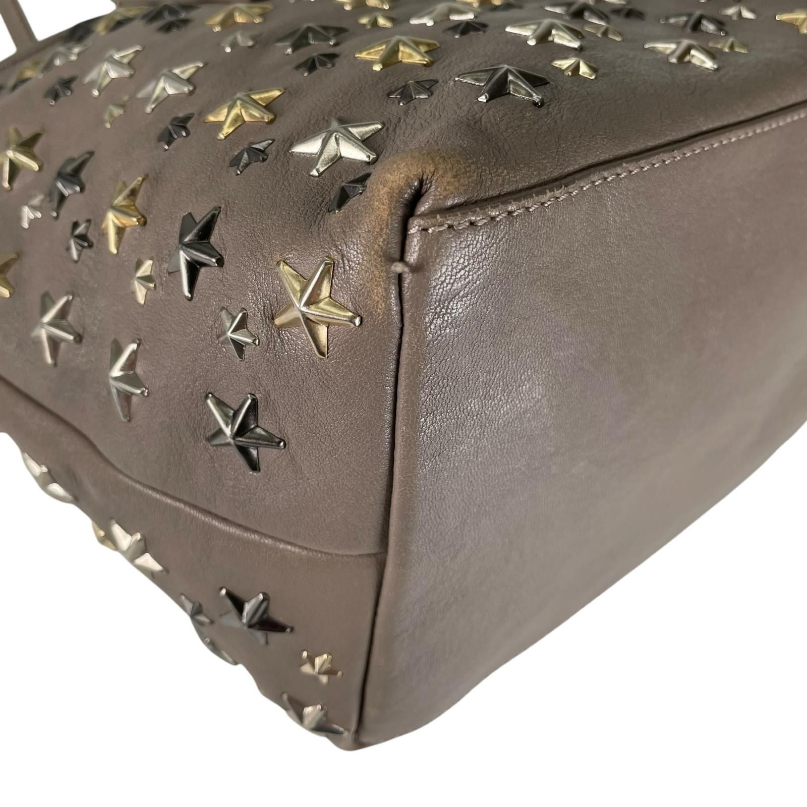 新着】JIMMY CHOO スタースタッズ レザー グレー トートバッグ