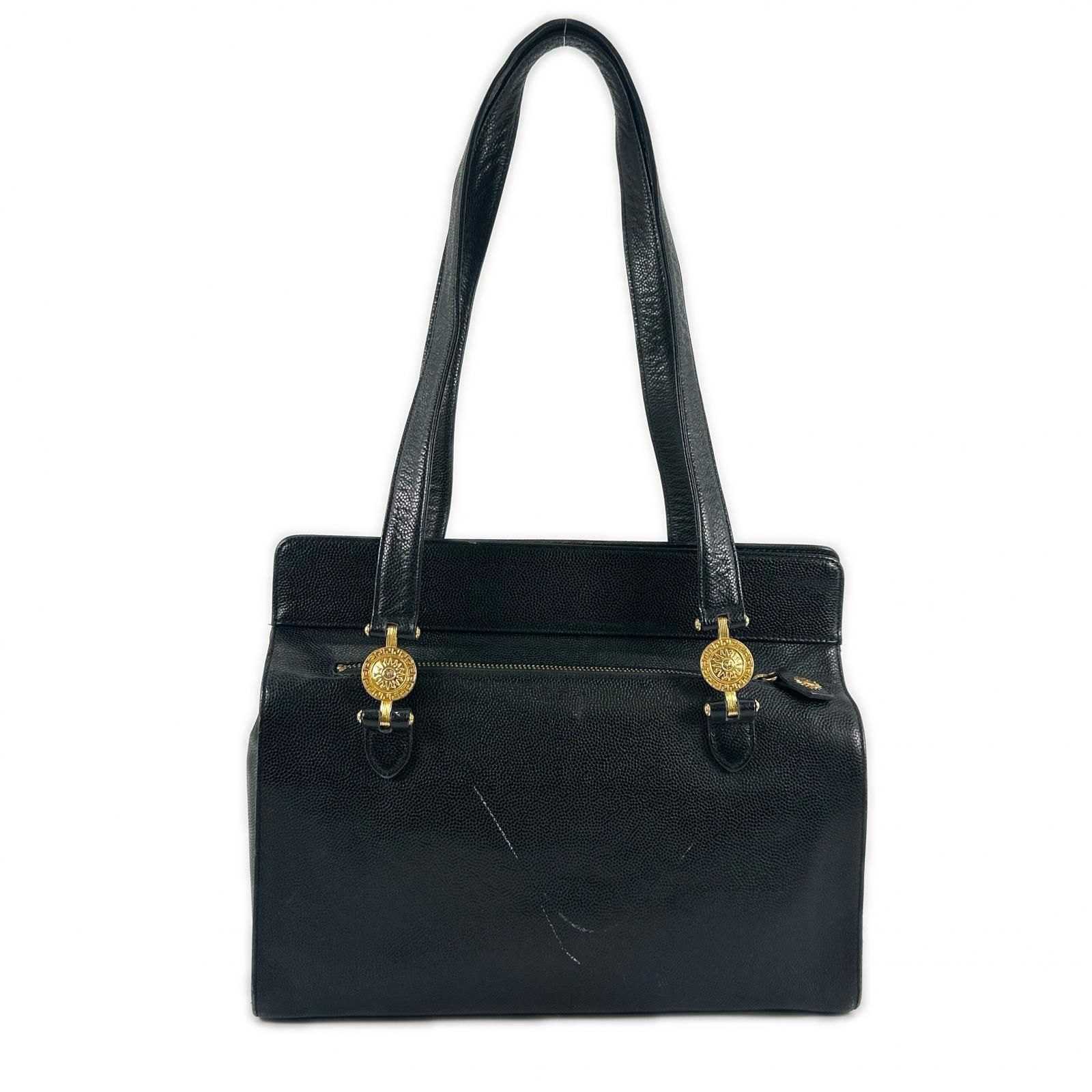 新着】Versace サンバースト レザー ブラック トートバッグ ゴールド