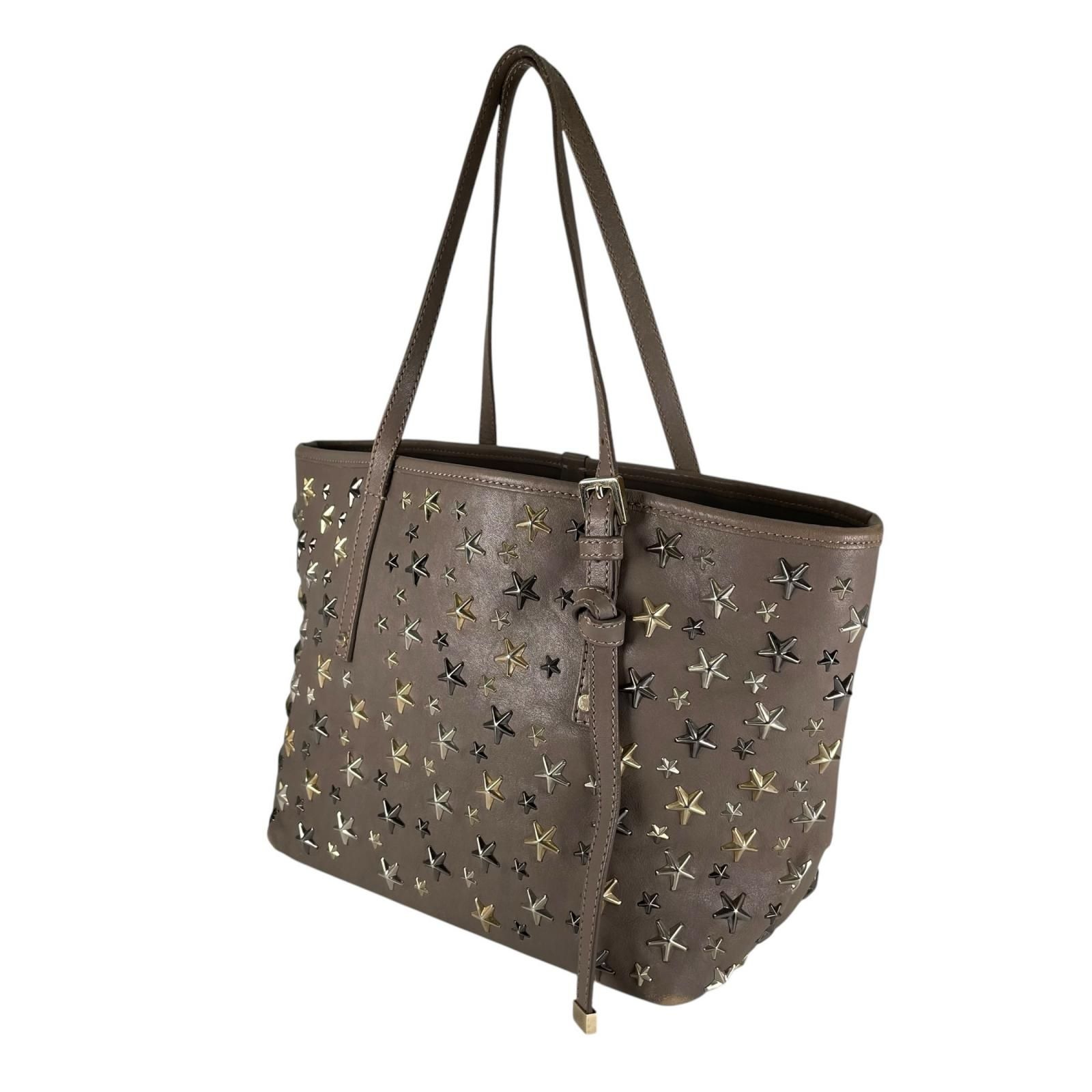 新着】JIMMY CHOO スタースタッズ レザー グレー トートバッグ