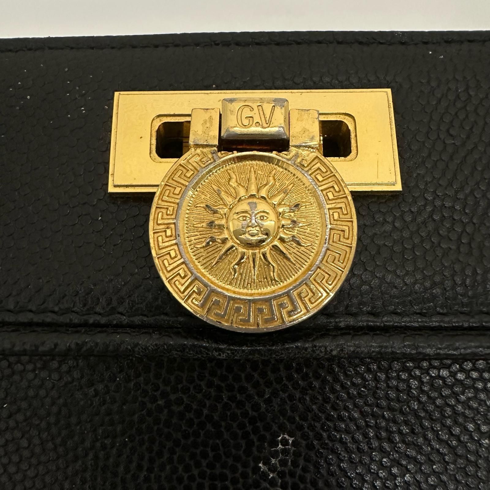 新着】Versace サンバースト レザー ブラック トートバッグ ゴールド
