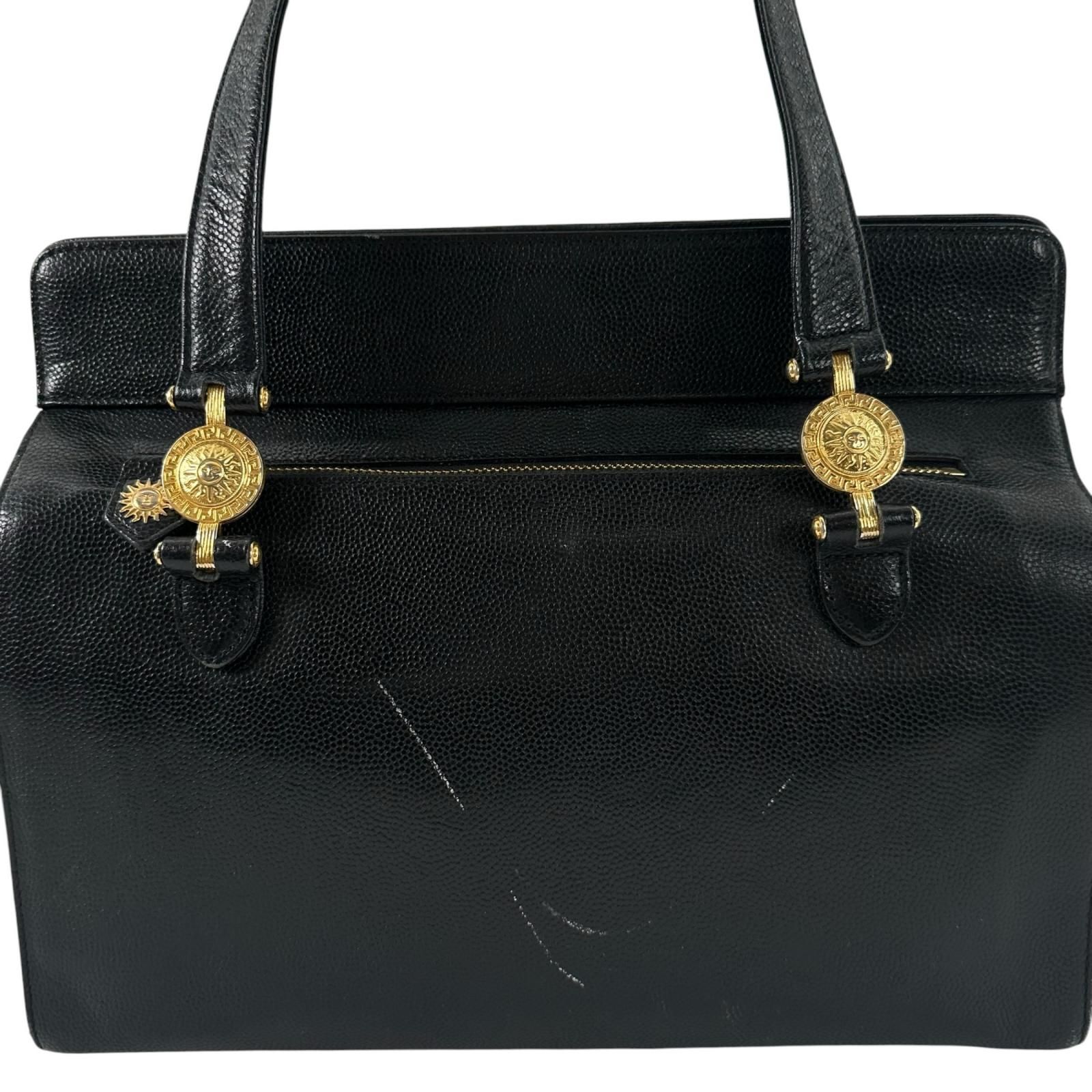 新着】Versace サンバースト レザー ブラック トートバッグ ゴールド