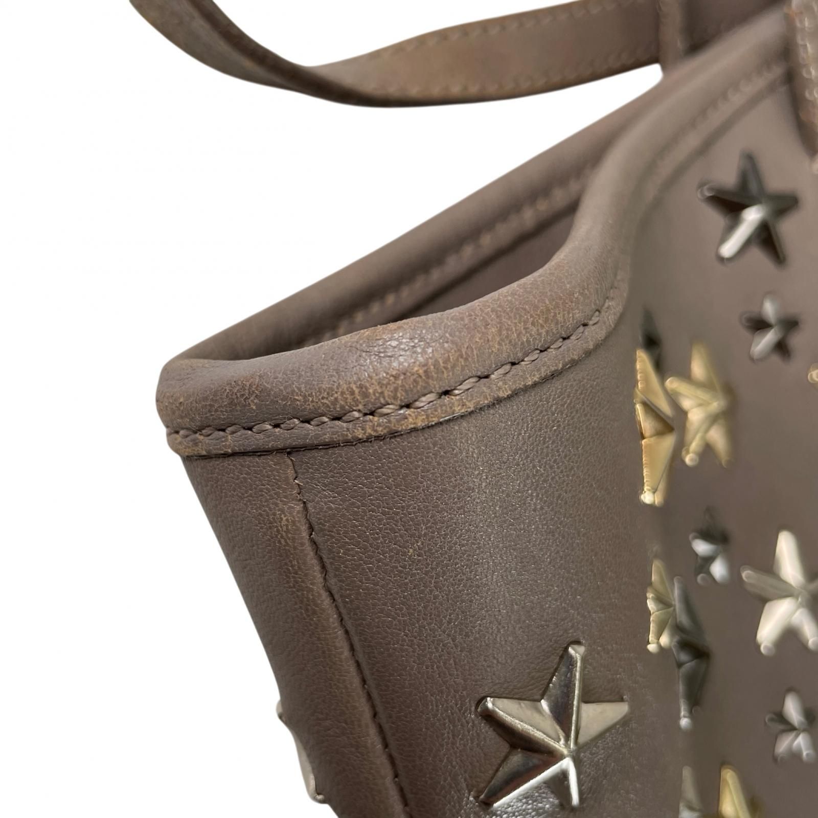 新着】JIMMY CHOO スタースタッズ レザー グレー トートバッグ