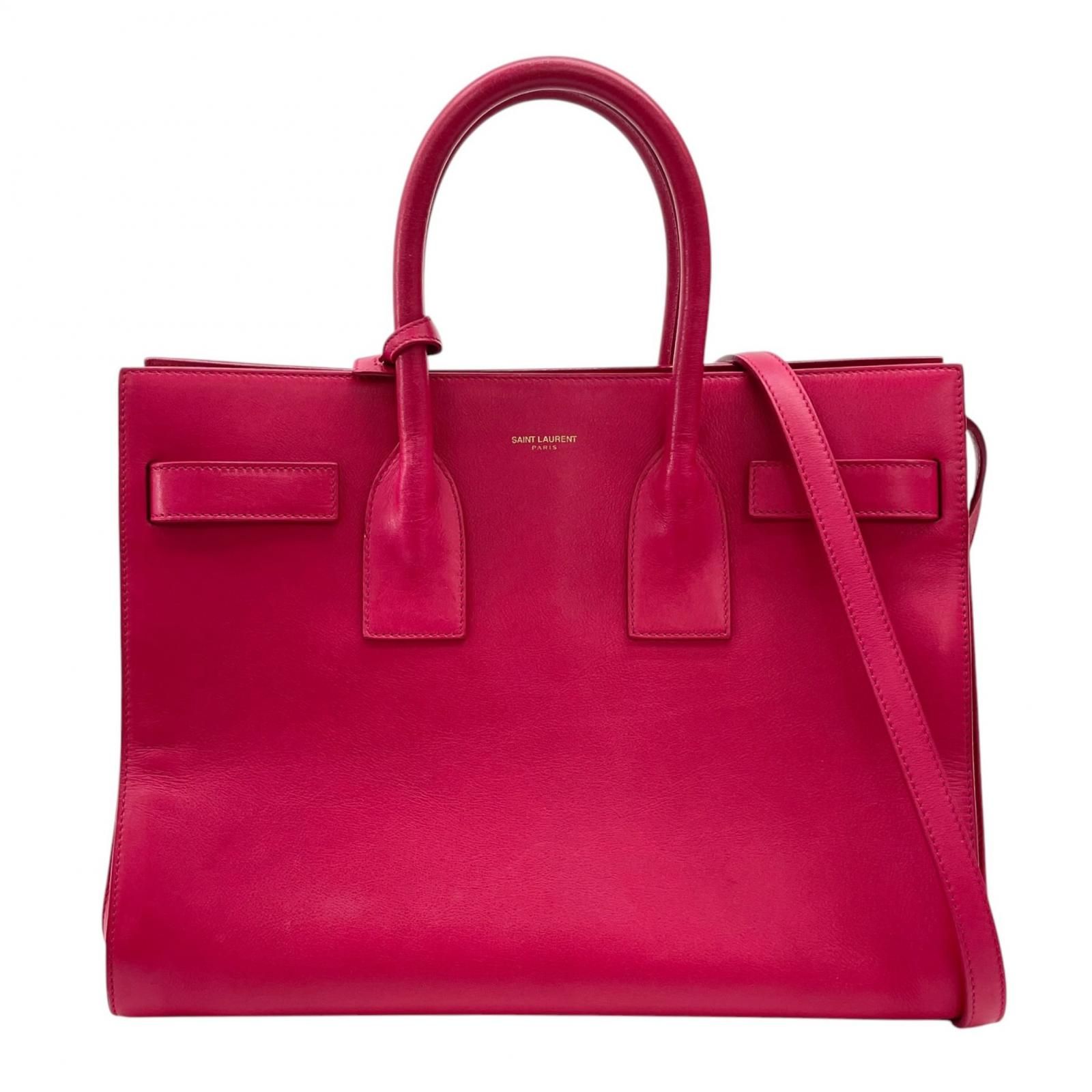 【新着】SAINT LAURENT PARIS サック ド ジュール レザー ピンク ハンドバッグ ゴールド 324823