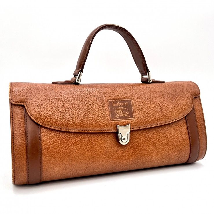 BURBERRY（バーバリー）ヴィンテージ ハンドバッグ ブラウン レザー ロゴ型押し ノバチェック裏地 レディース【中古】