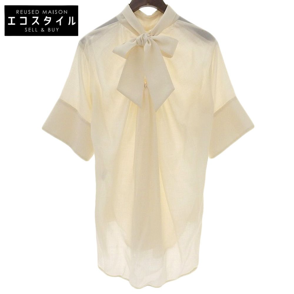SATORU SASAKI　サトルササキ　美品 SATORU SASAKI サトルササキ 半袖 ボウタイ シャーリングブラウス レディース アイボリー 1 SS23-SH03-103　1