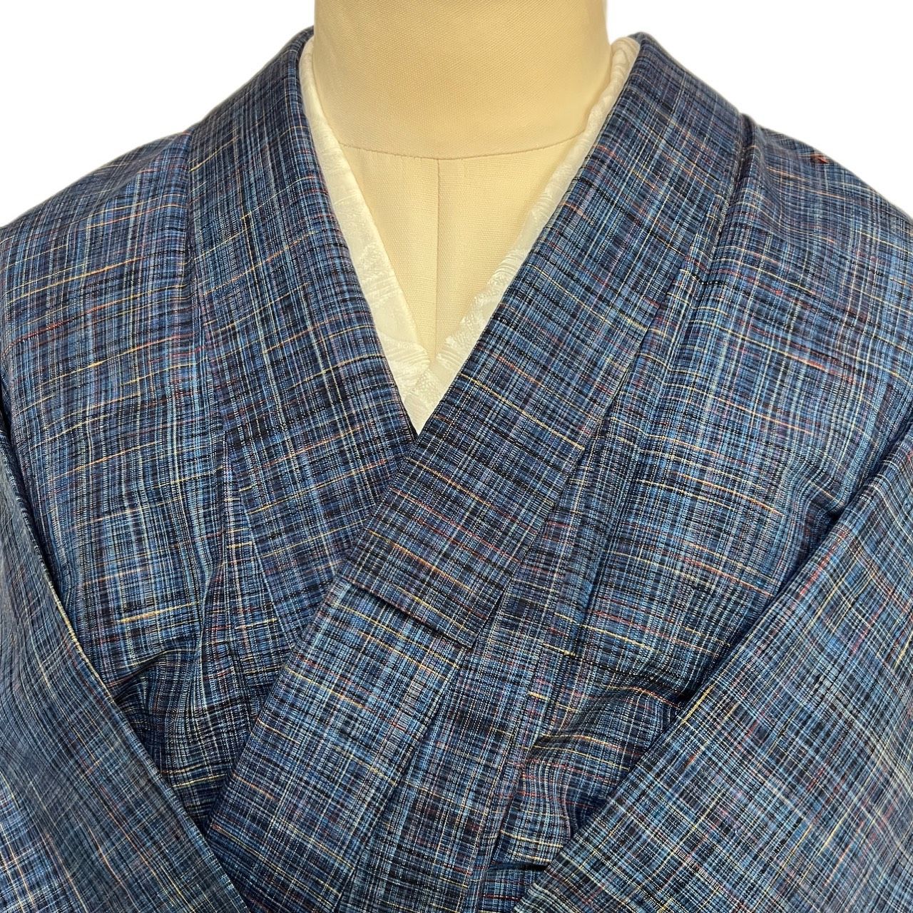 K223 美品 紬きもの 単衣 格子 チェック柄 小紋 正絹 和装 和服 着物 