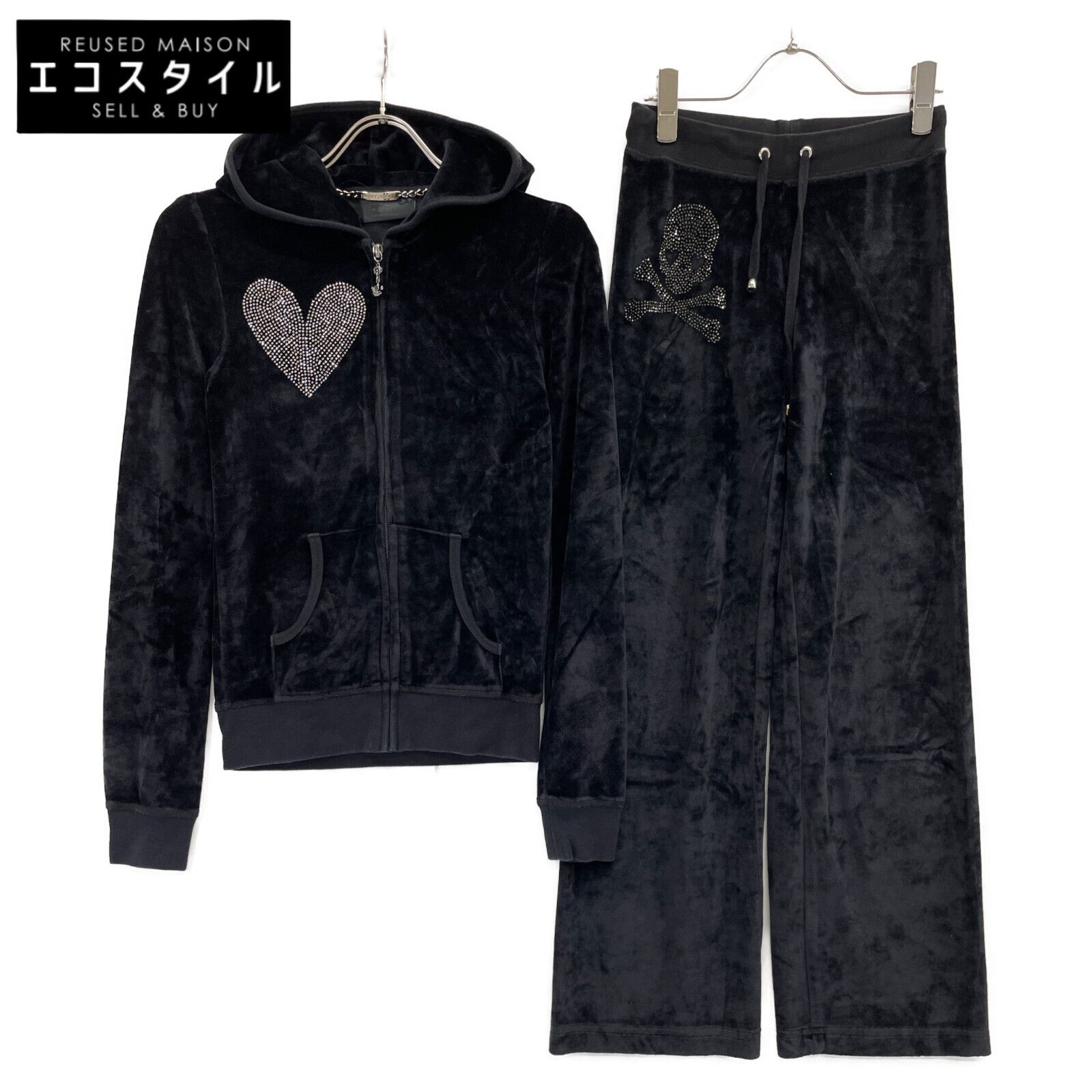 PHILIPP PLEIN　フィリッププレイン　ブラック ベロア スワロフスキー ジャージ セットアップ　XS