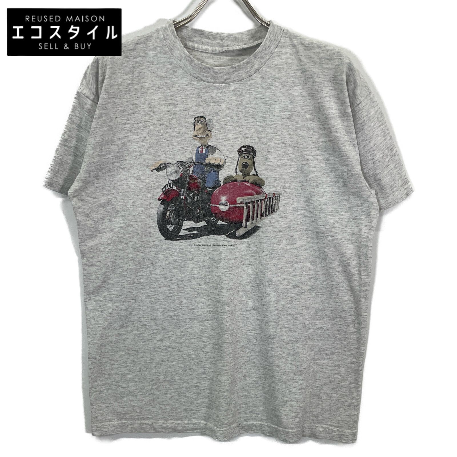 VINTAGE　ヴィンテージ　90'S グレー ウォレスとグルミット プリントTシャツ　不明