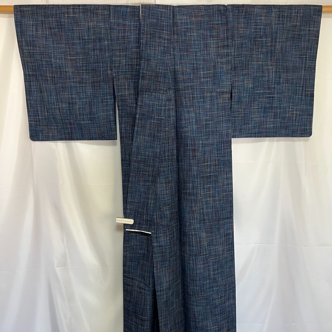 K223 美品 紬きもの 単衣 格子 チェック柄 小紋 正絹 和装 和服 着物 