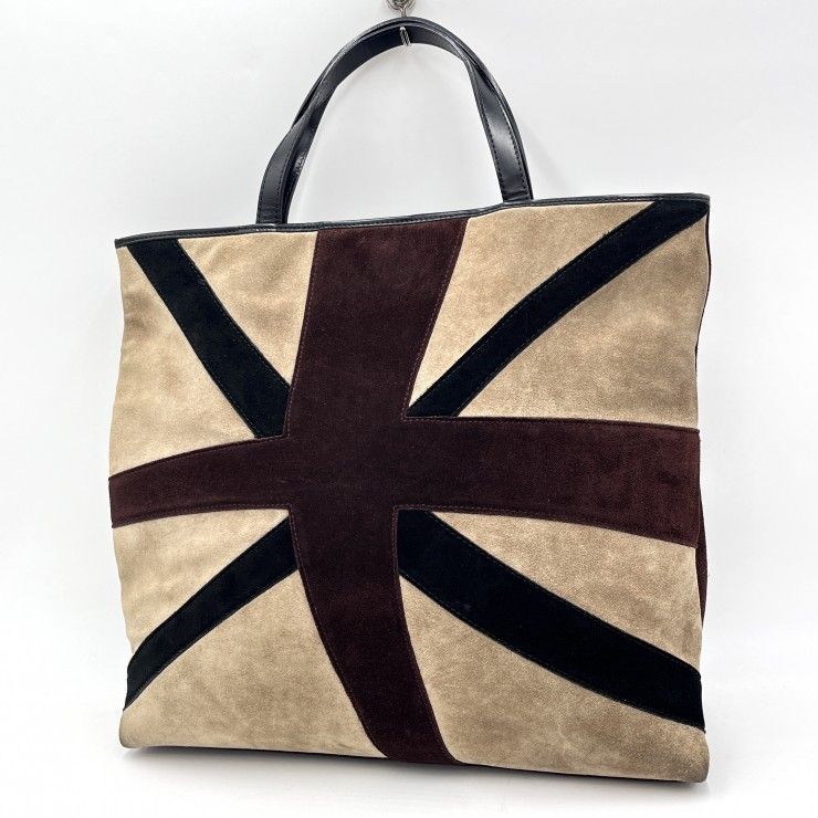 BURBERRY（バーバリー） ユニオンジャック トートバッグ ハンドバッグ スエード レザー ベージュ ボルドー ブラック レディース イタリア製【中古】