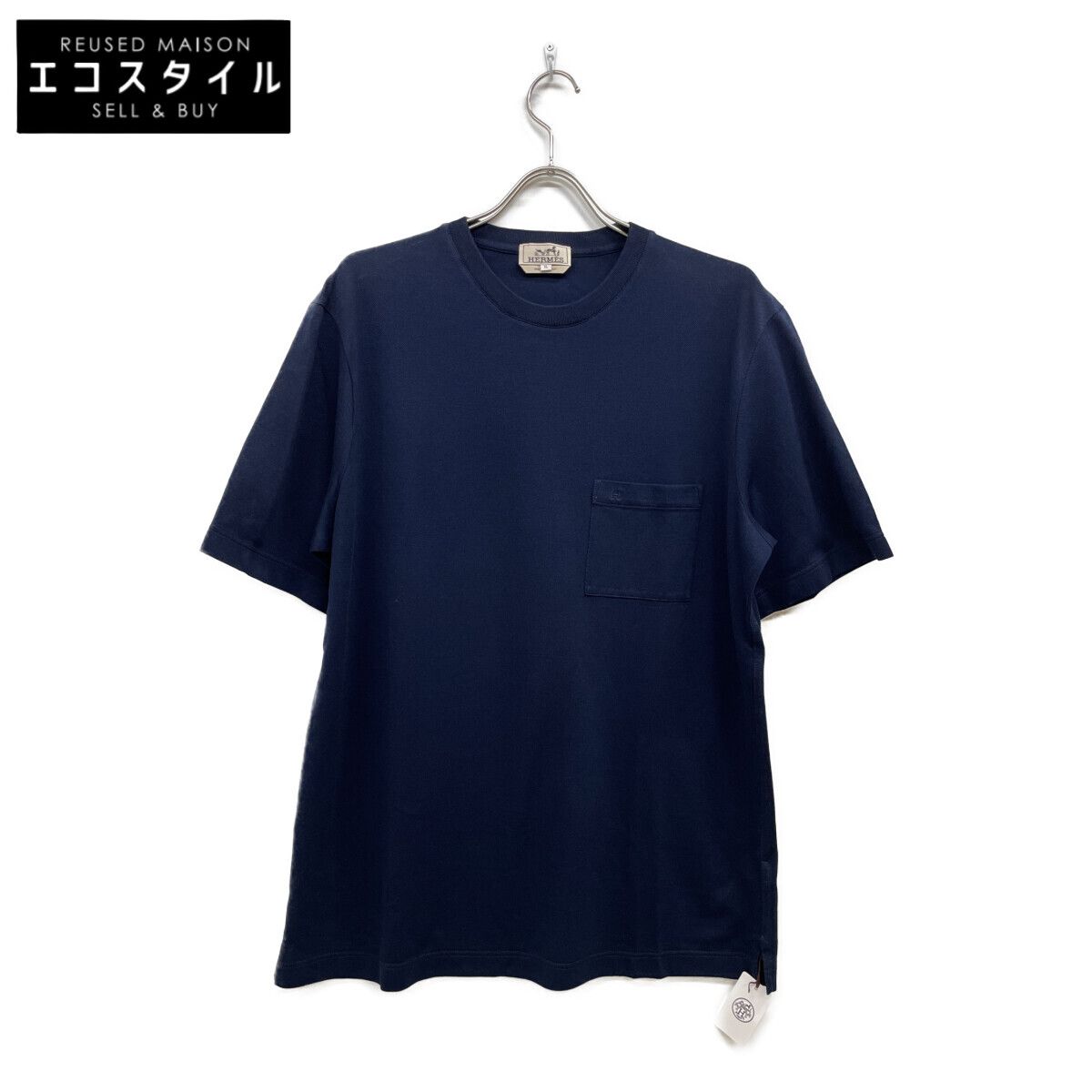 HERMES　エルメス　ネイビー コットン ポケットTシャツ　XL