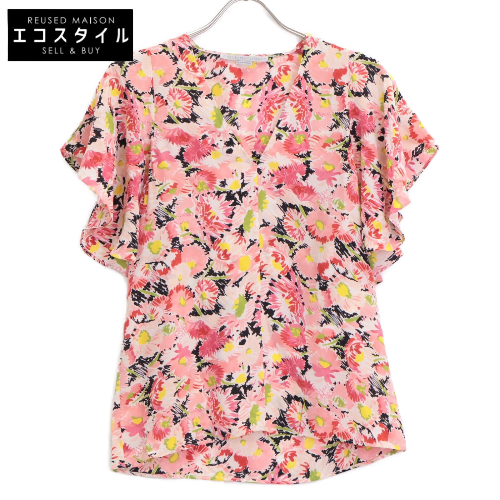 美品 STELLA McCARTNEY シルク 花柄 切り替え ブラウス STELLA McCARTNEY ステラマッカートニー 602912 ピンク系 シルク100 花