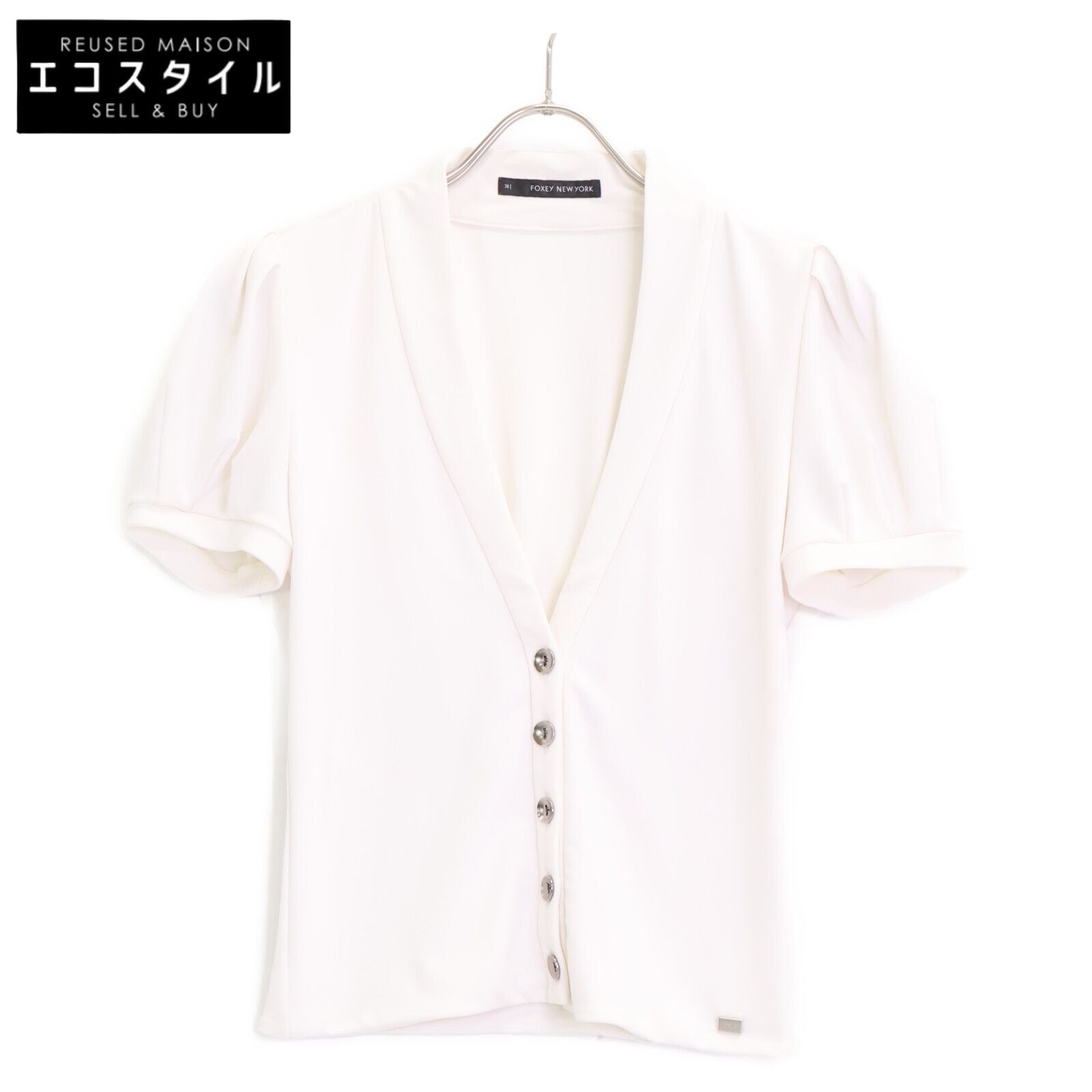 FOXEY NEW YORK　フォクシーニューヨーク　26154 ホワイト ボタン付き半袖カーディガン　38