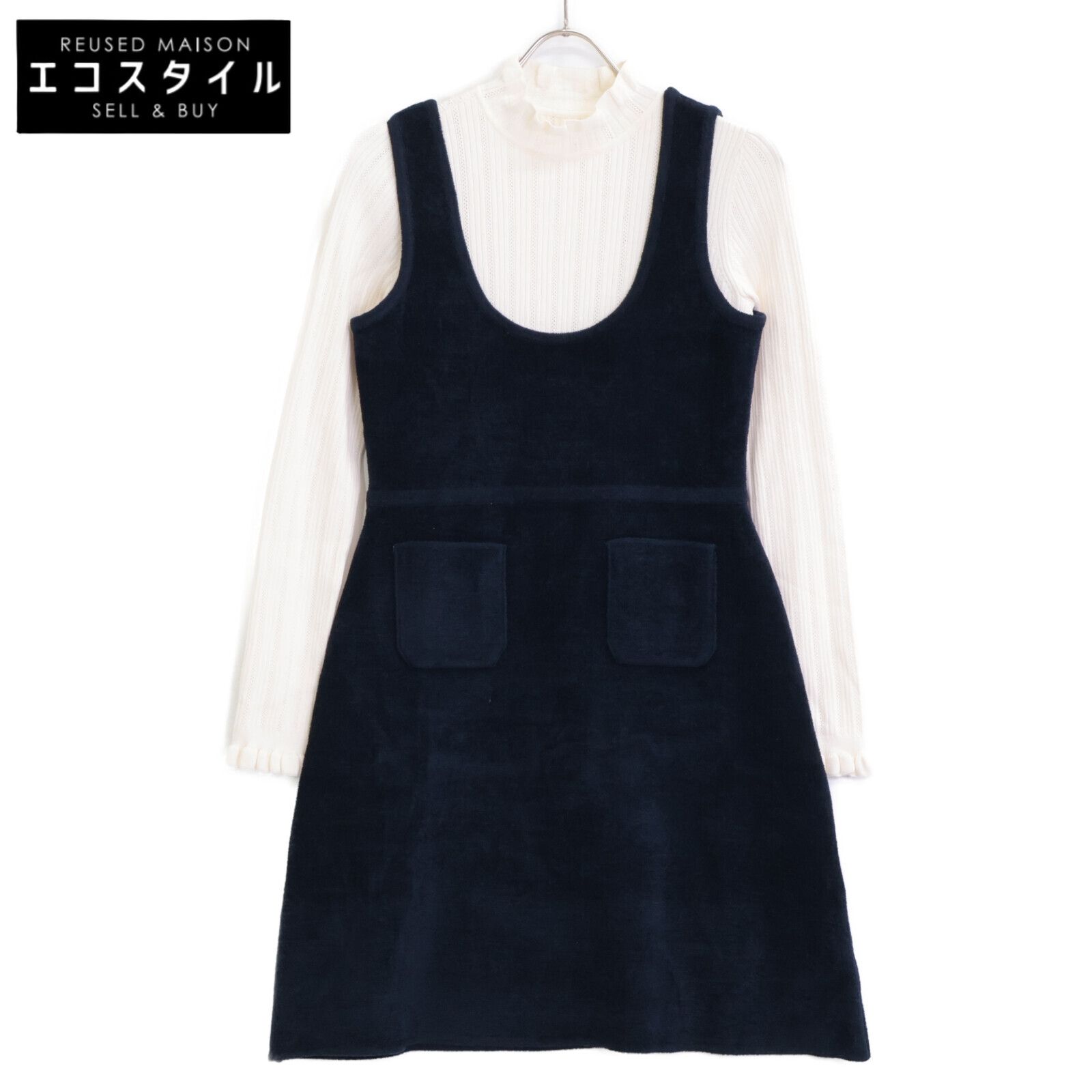LEMONPLET　レモンプレット　ネイビー KNIT UERABLE DRESS ドッキングベロアワンピース　S