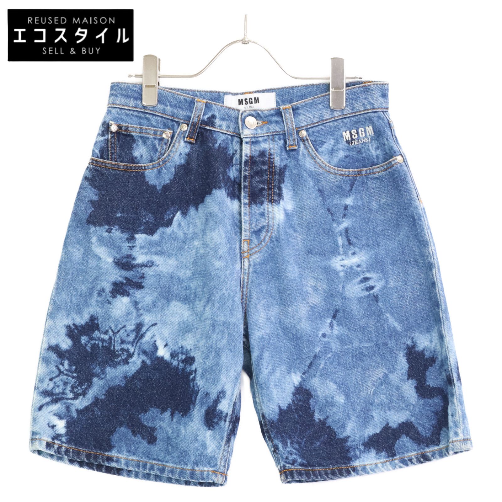 MSGM　エムエスジーエム　ブルー 総柄 デニム ショート パンツ　38