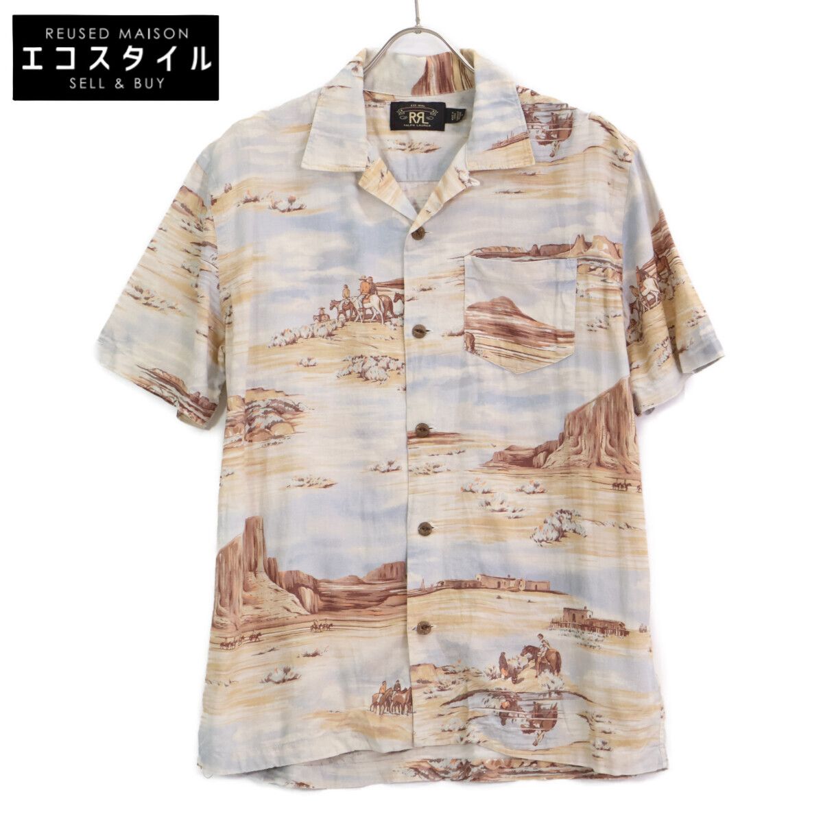 RRL　ダブルアールエル　コットン SCNIC PRINT LINEN BLEND SHIRTS　M