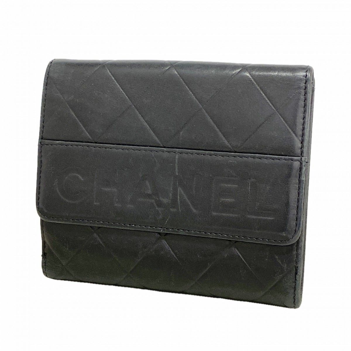 【6fb2667】シャネル 財布 マトラッセ ラムスキン ブラック シルバー金具【中古】レディース