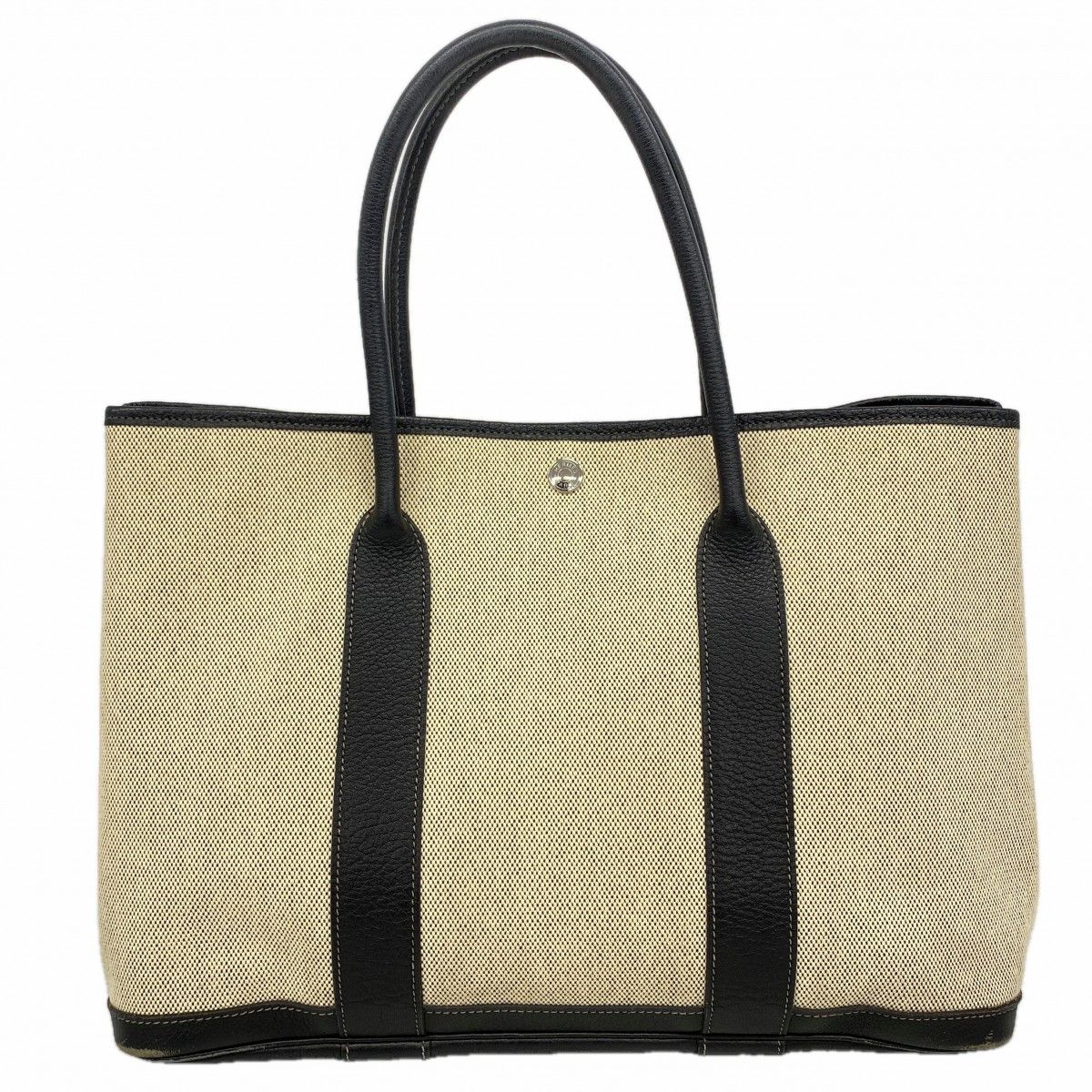 【6fb2766】エルメス トートバッグ ガーデンパーティPM トワルアッシュ ブラック ベージュ シルバー金具 □J刻印【中古】レディース