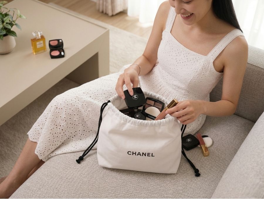シャネル ノベルティ 巾着ポーチ ドローストリング コットン CHANEL 