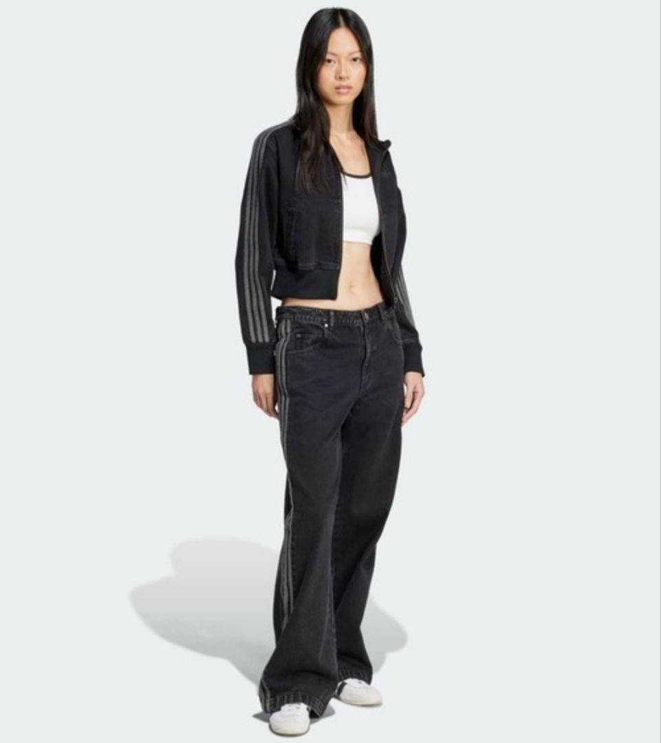 アディダス 黒 デニム ファイヤーバード トラックジャケット 女性S 襟