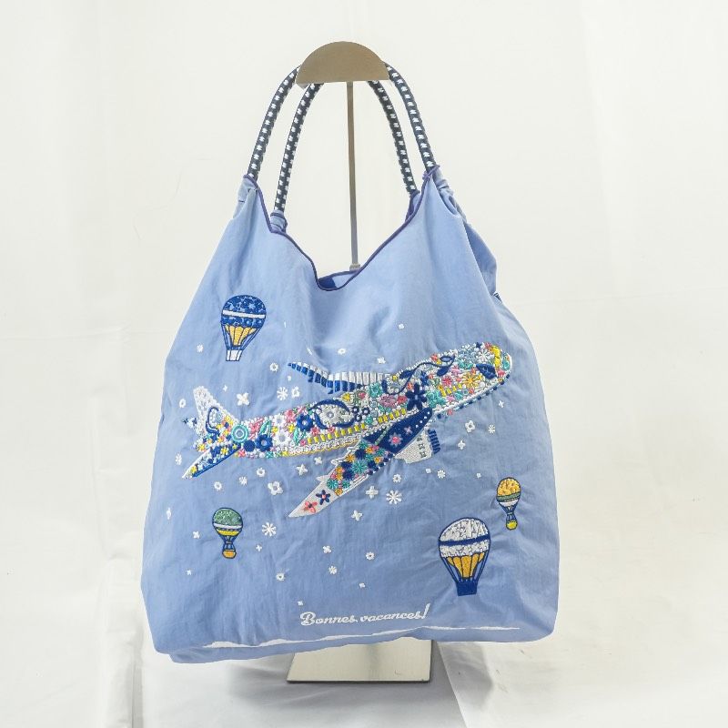 ANA × Ball & Chain ボールアンドチェーン エコバッグ 国際線限定 飛行機 刺繍 ライトブルー コラボ