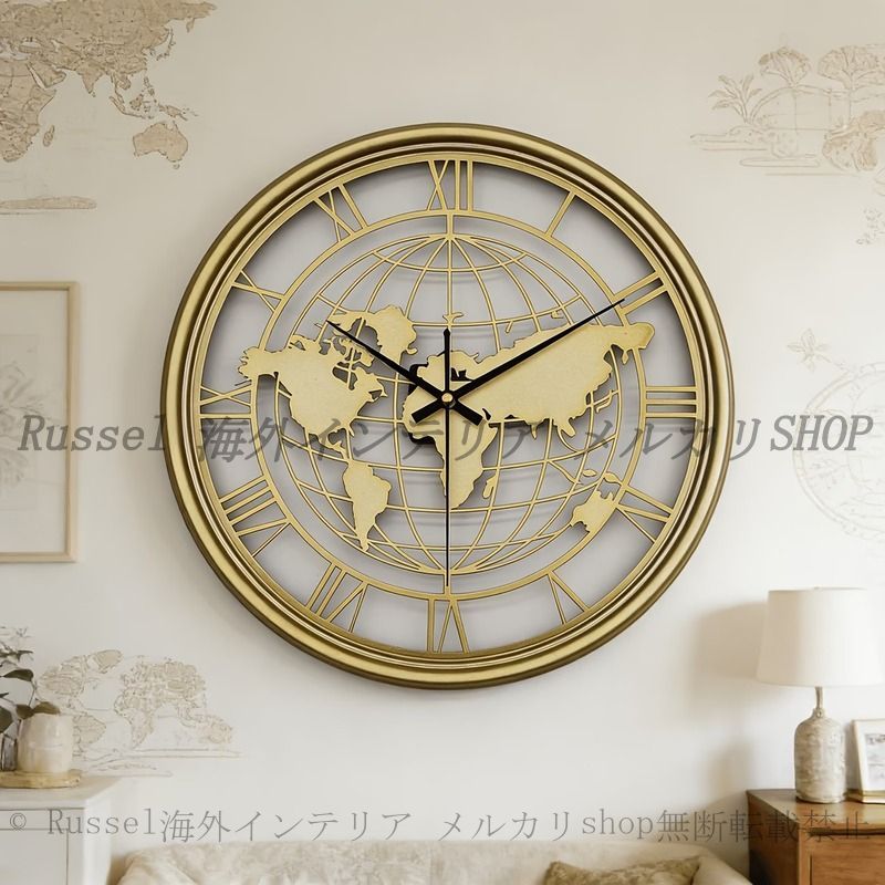 掛け時計 世界地図 静音 メタル アナログ おしゃれ かわいい 壁掛け ヨーロッパ インテリア 北欧 時計 モダン ウォール クロック ホテル ライク リビング 寝室 バー