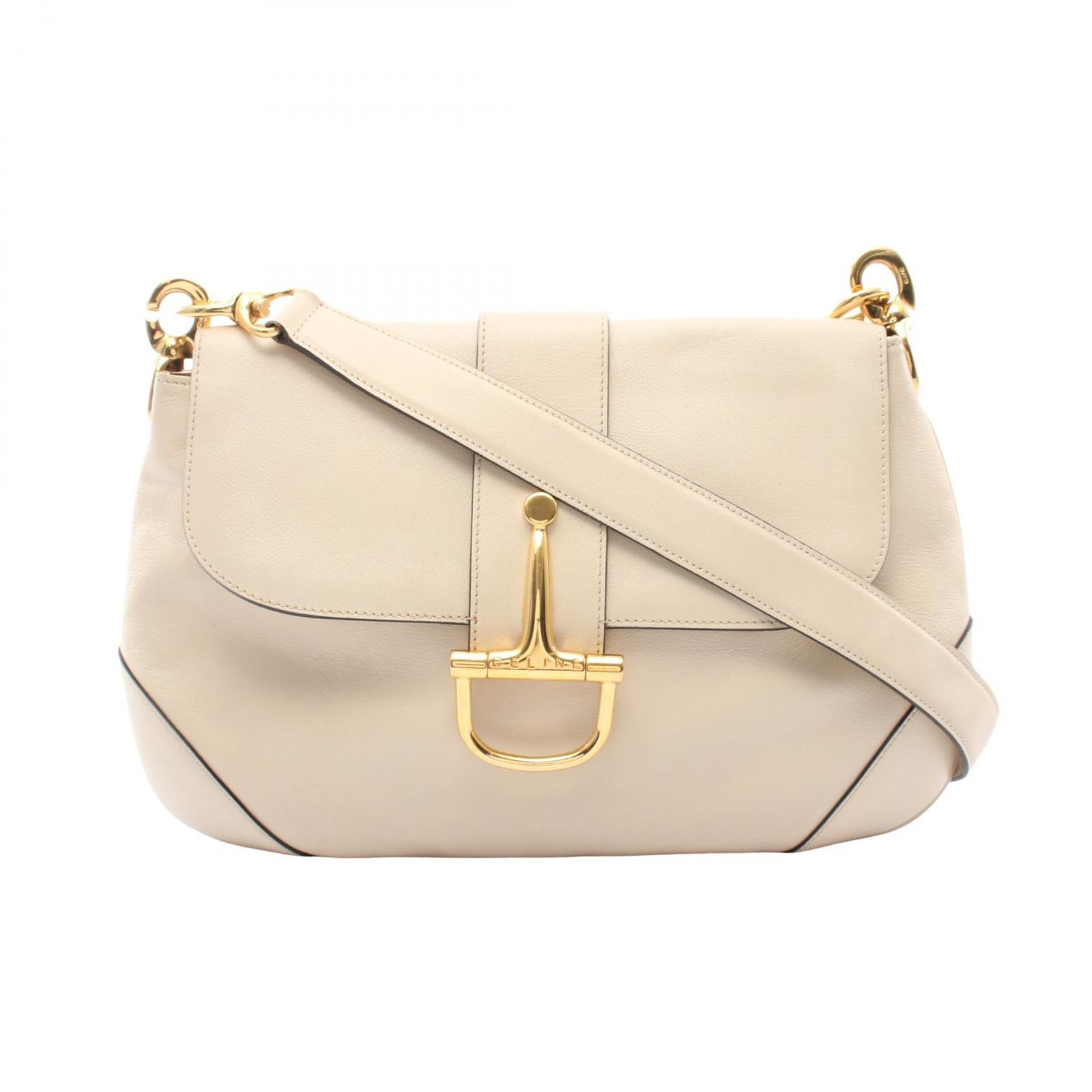 セリーヌ CELINE ショルダーバッグ ロゴ アイボリー レザー ホースビット ショルダーバッグ レディース Used B
