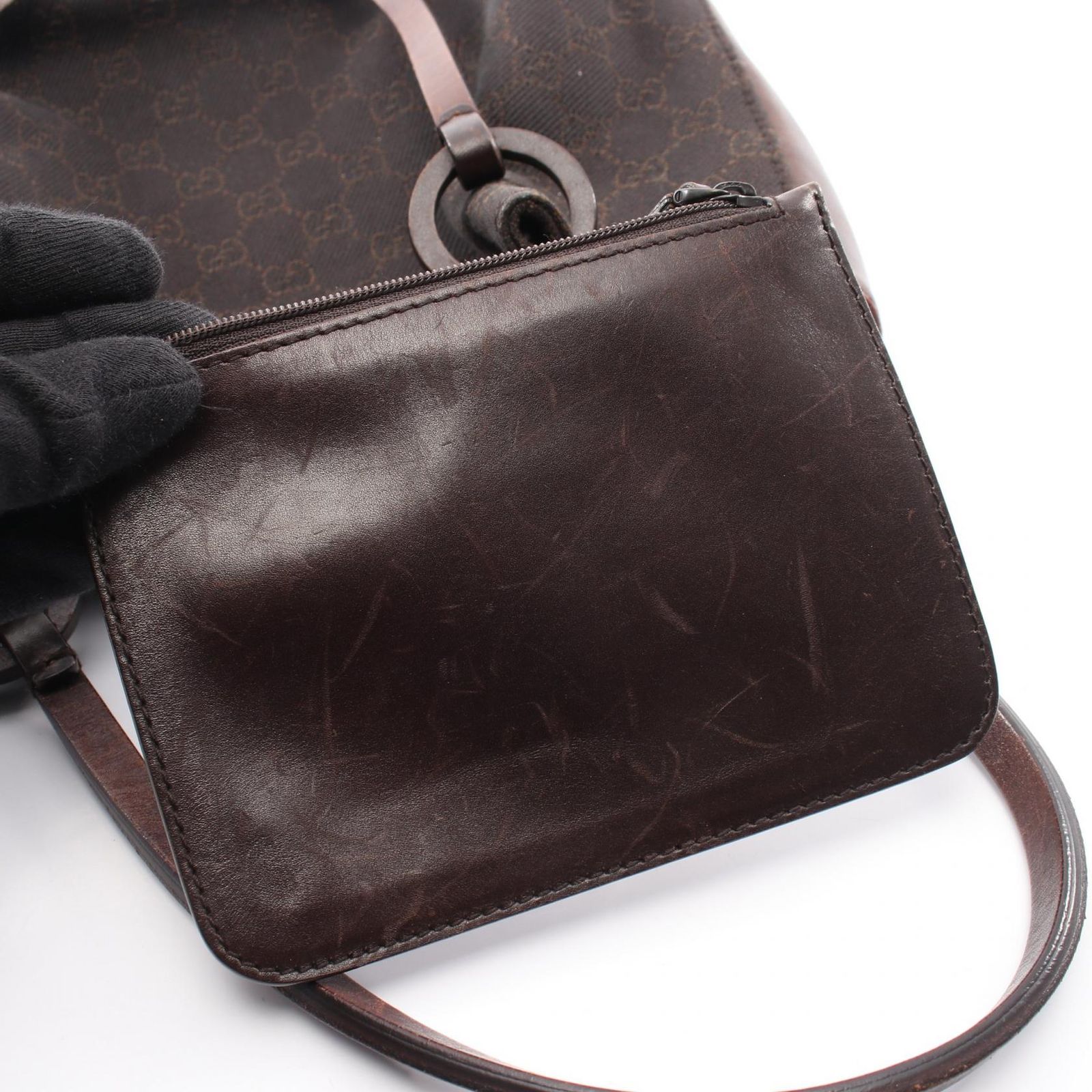 グッチ GUCCI トートバッグ GG柄 ポーチ付き 101919 ダークブラウン