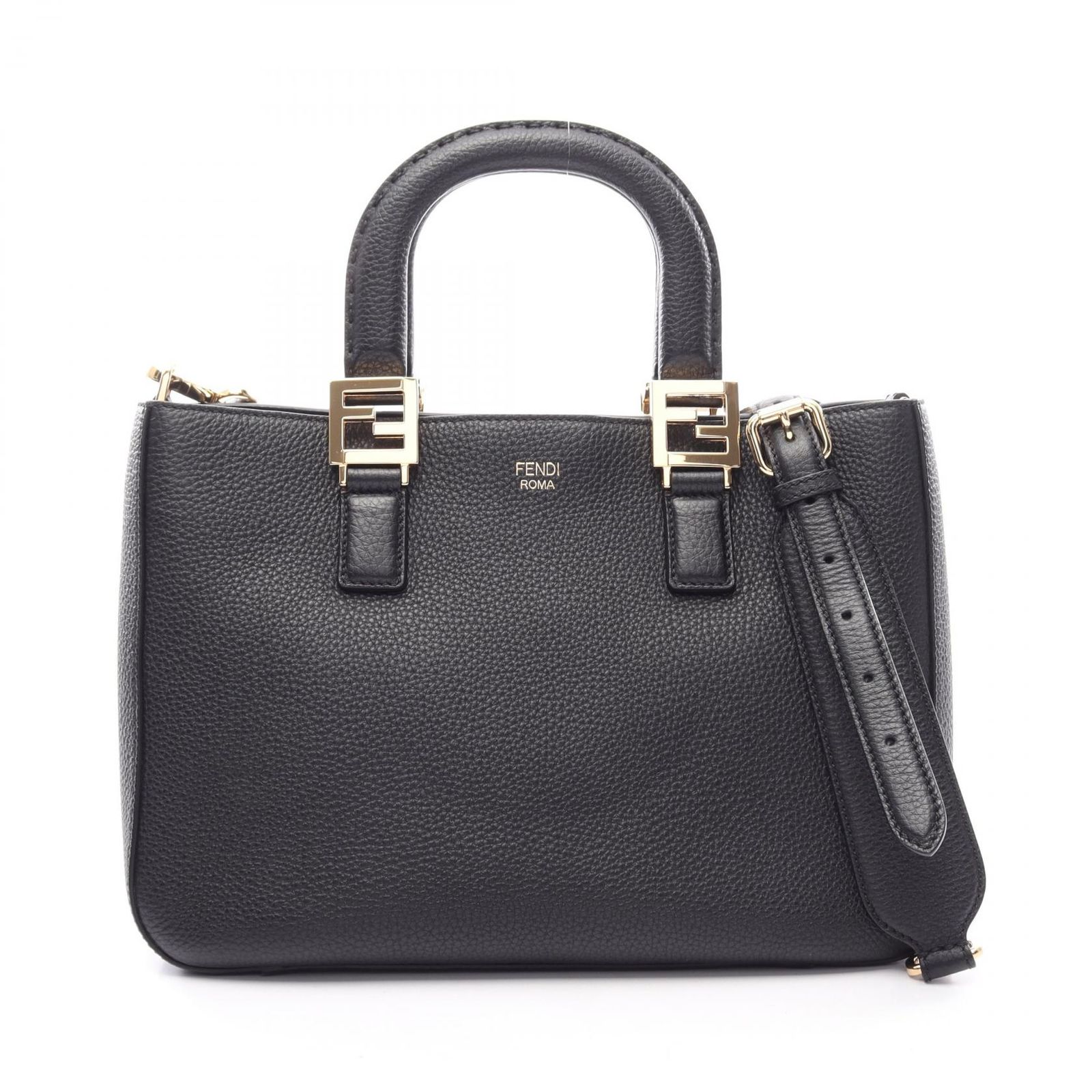 フェンディ FENDI ハンドバッグ FFトートバッグ スモール 2WAY 8BH367 ブラック レザー セレリア FFトート スモール レディース Used A