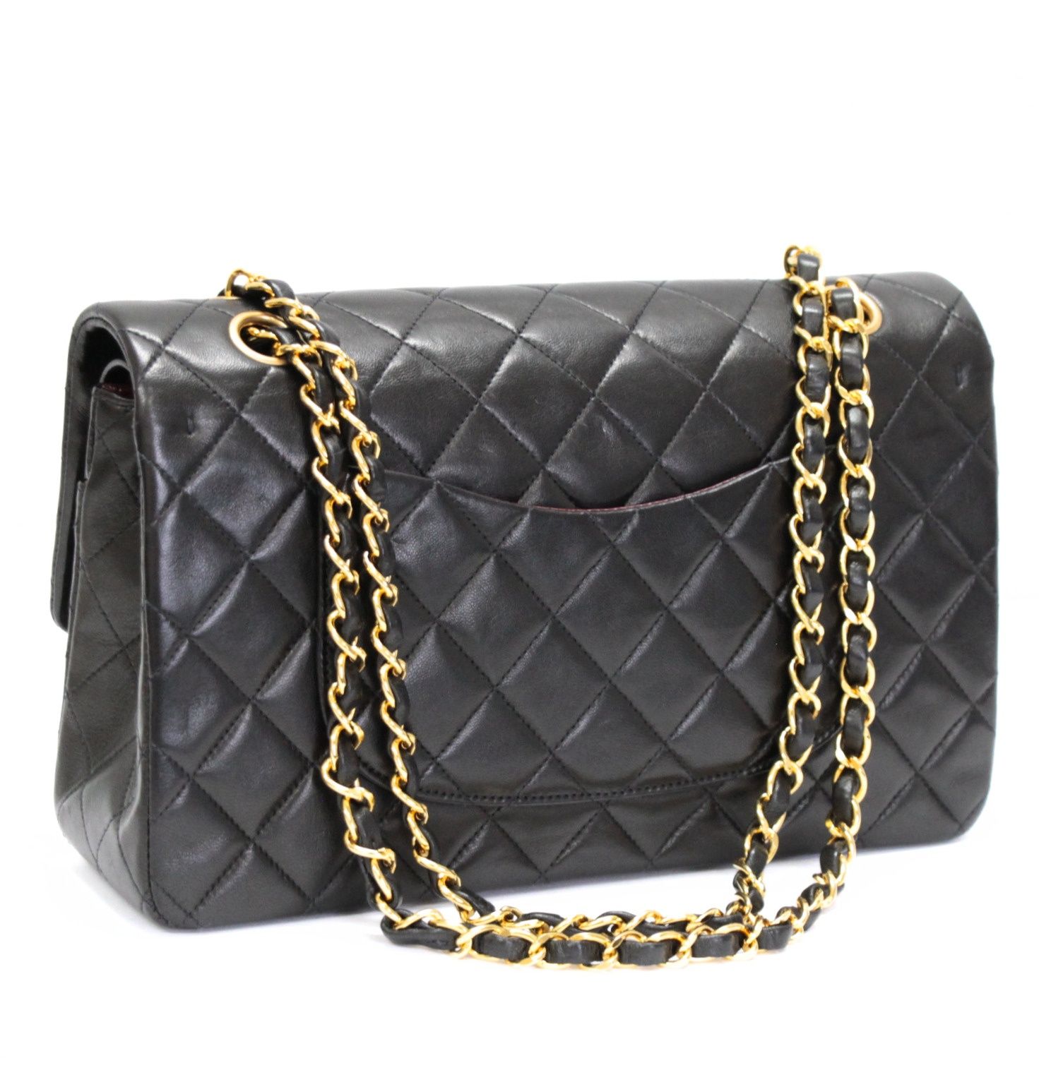 CHANEL ブラックレザー ショルダーバッグ シャネル CHANEL マトラッセ25 ダブルフラップ チェーンショルダー