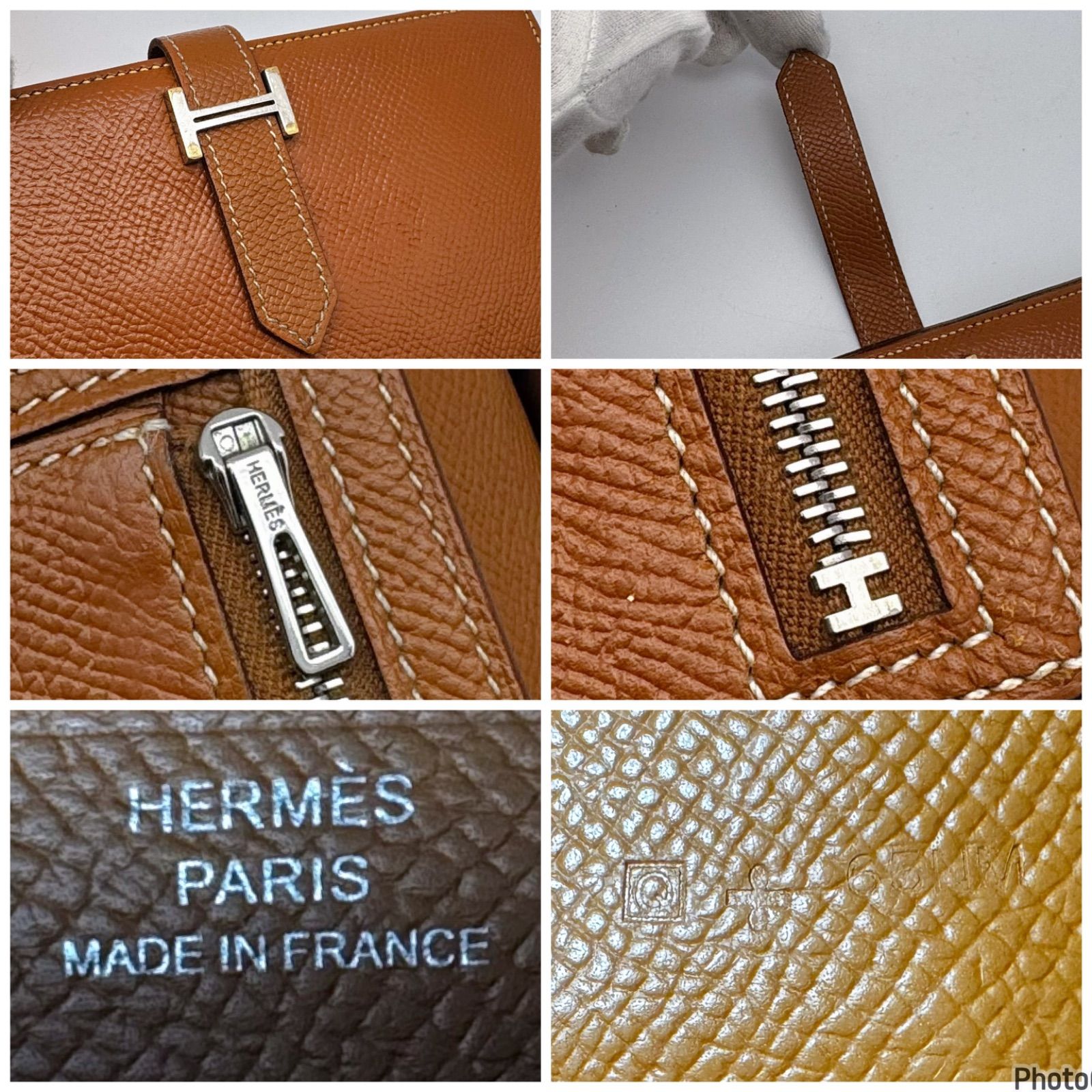 エルメス✨ベアン✨スフレ ブラウン 二つ折り 長財布 ⬜︎Q シルバー 