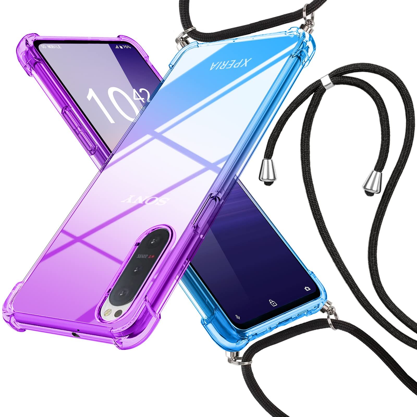 YDIHIHO 対応 Xperia 5 II 用のケース クリア SO-52A SOG02 ケース 肩掛け 斜めかけカバー 薄型 グラデーション色 ショルダー tpu 耐衝撃 透明 長さ調整可能 縄掛けケース おしゃれ 黄変防止防塵一体型 人気 エクスペリア