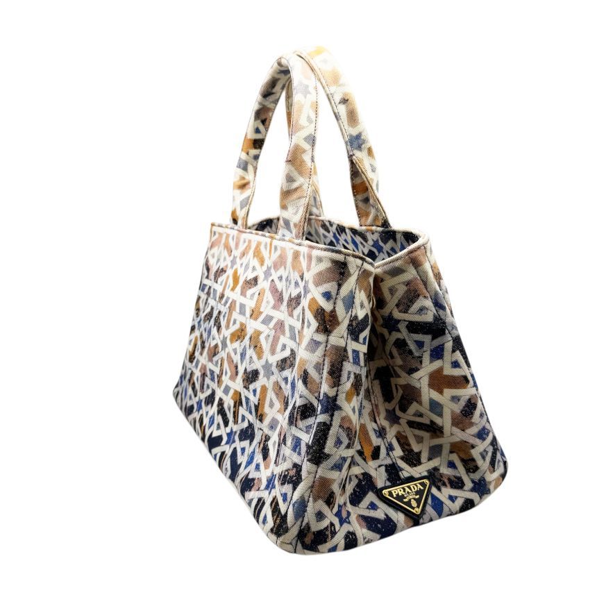 中古】PRADA プラダ カナパ ミディアム キャンバス オレンジ ブルー