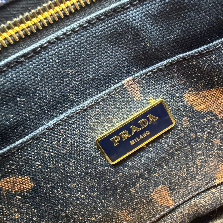 中古】PRADA プラダ カナパ ミディアム キャンバス オレンジ ブルー