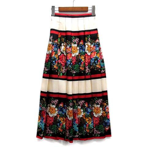 GUCCI ロングスカート グッチ GUCCI フラワー プリント シルク プリーツ ロング スカート