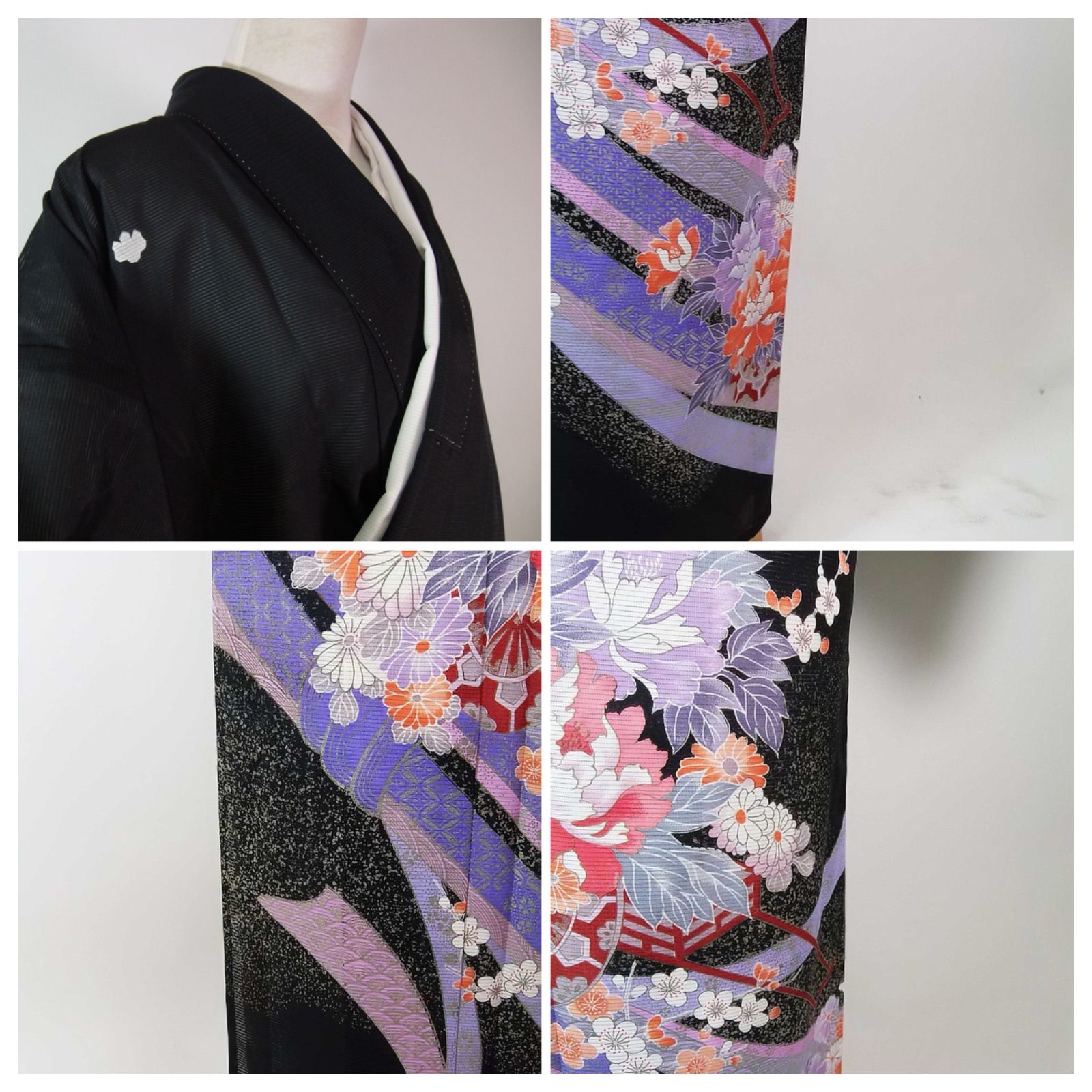 豪華絢爛 洗える夏黒留袖 駒絽 花車文様 銀彩 比翼仕立て 袖襦袢付