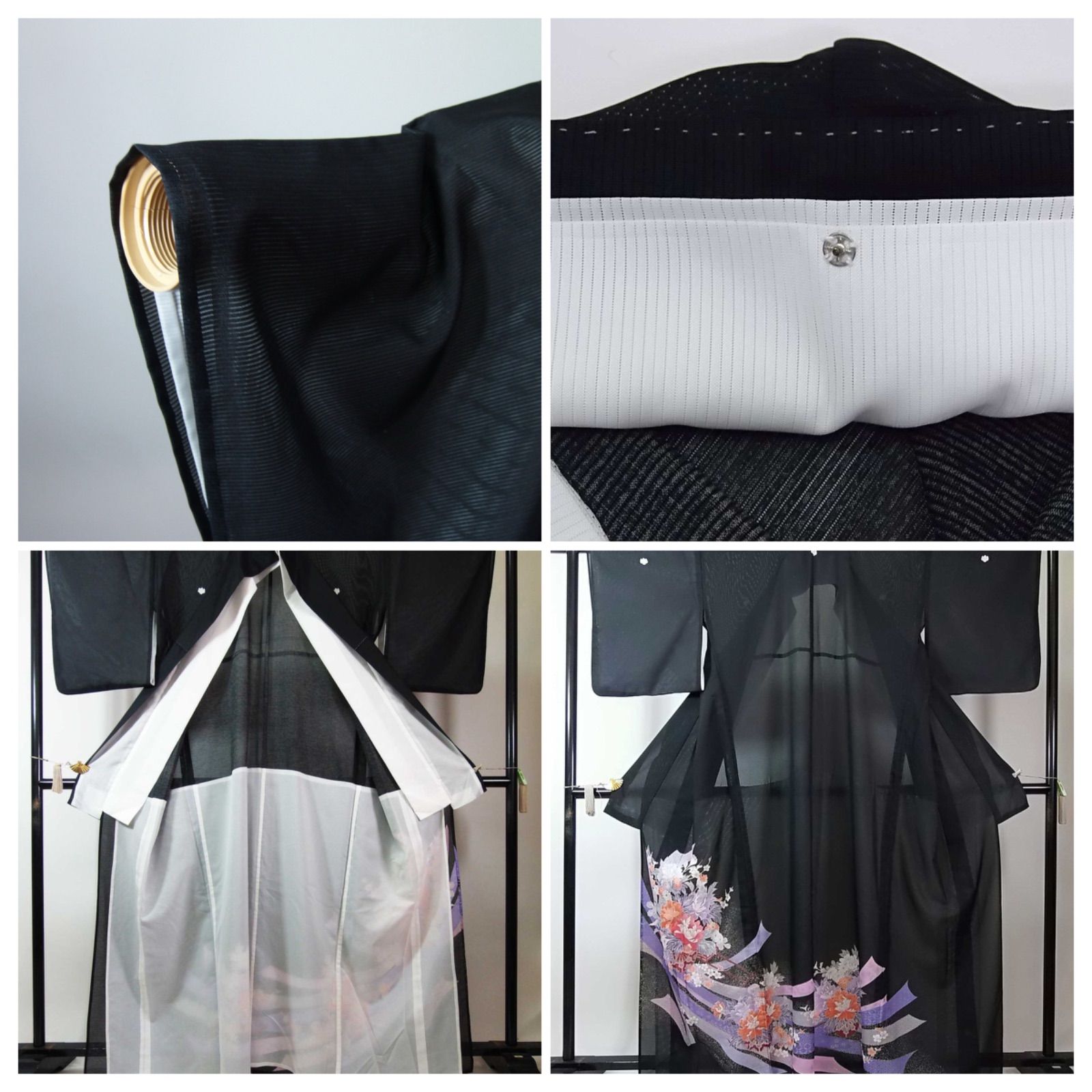 豪華絢爛 洗える夏黒留袖 駒絽 花車文様 銀彩 比翼仕立て 袖襦袢付