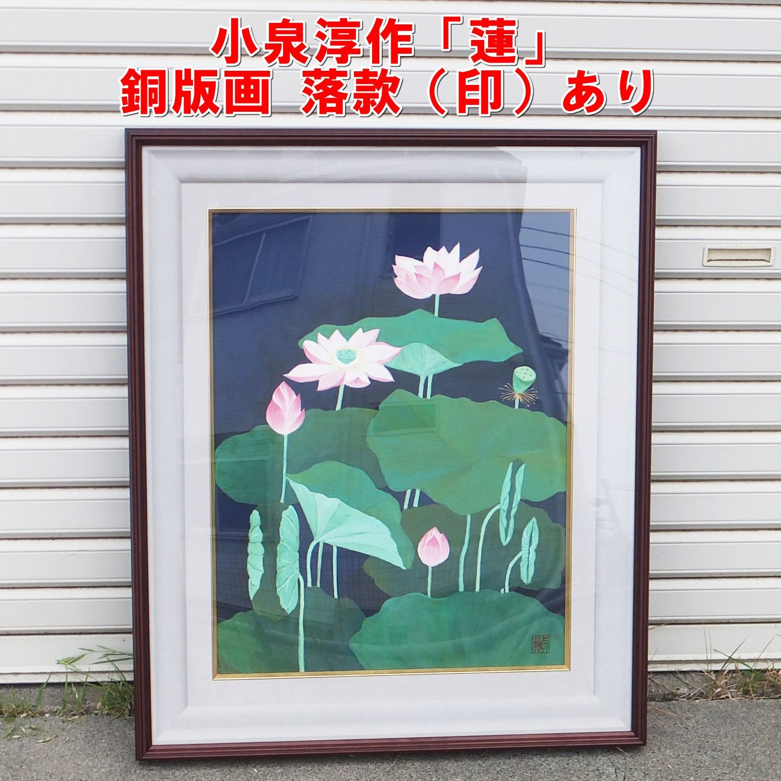 S309【元箱付】小泉淳作「蓮」銅版画 落款（印）あり 東大寺本坊襖絵下図 額装　/50 47,988円