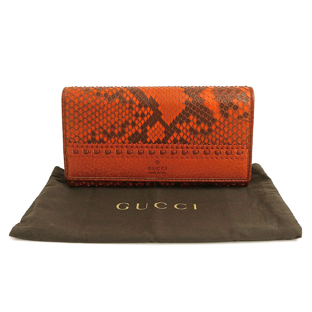 GUCCI グッチ 長財布 レザー オレンジ インターロッキング 二つ折り グッチ 338608 レイドバック クラフティー パイソン カーフスキン