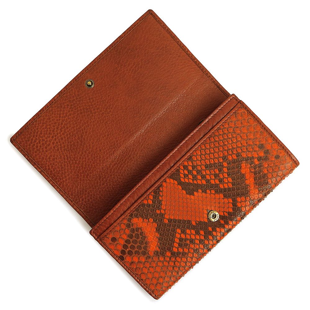 極美品✨️GUCCI マイクロGG 長財布 オレンジ ゴールドプレート グッチ 338608 レイドバック クラフティー パイソン カーフスキン