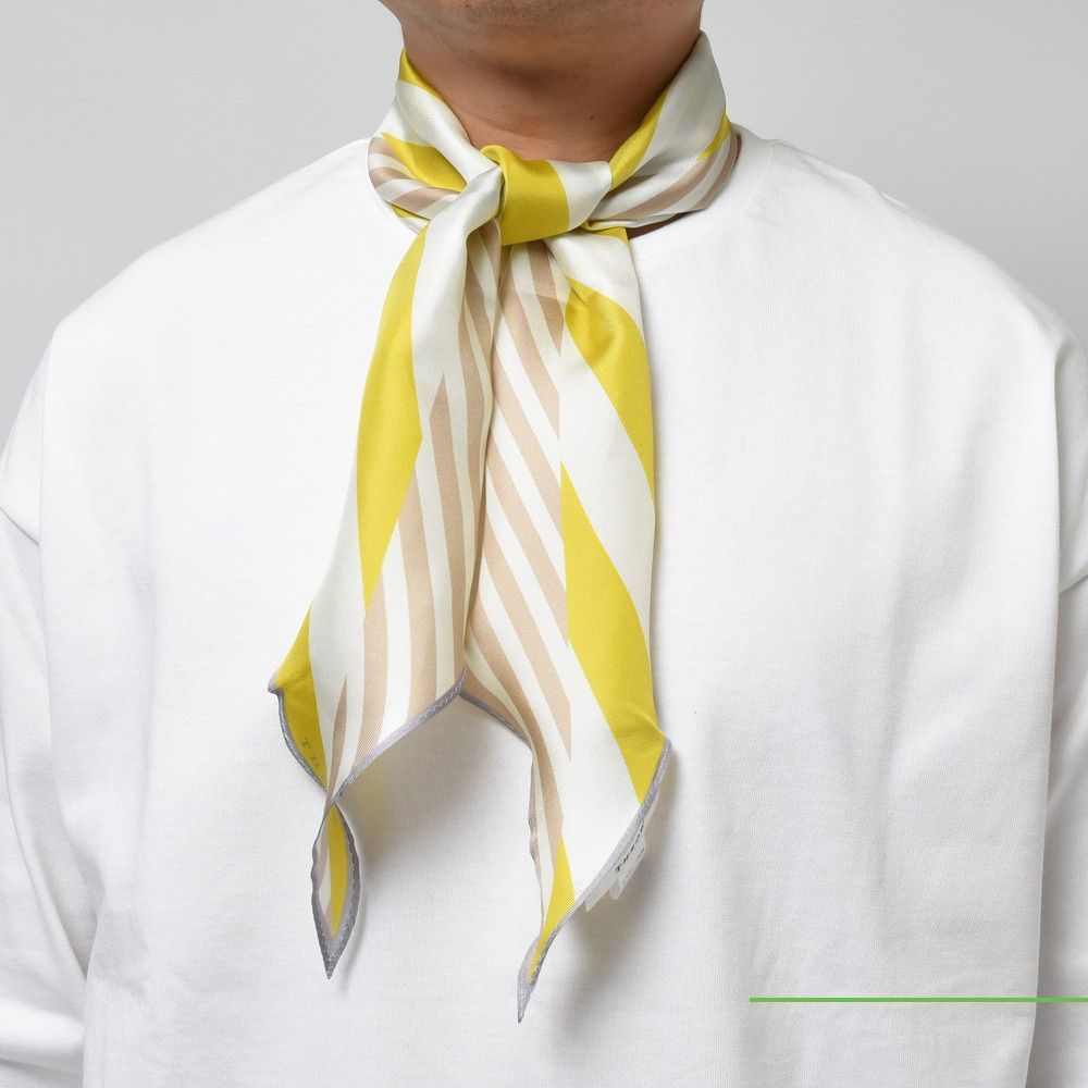 【40%OFF】THROW（スロー） SAYLOR シルクプリントボーダースカーフ S12P 18331402174 イエロー 新品